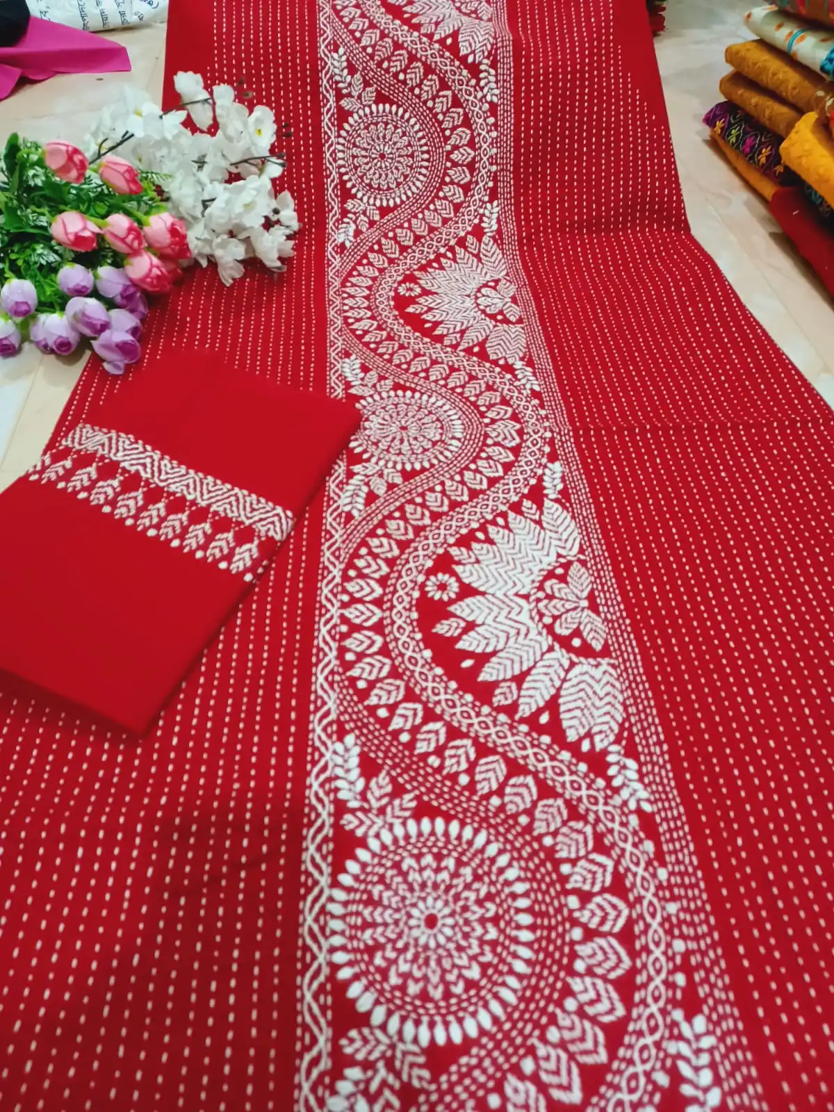 হাতের কাজের কো-অর্ডস টু-পিস জামা ও ওড়না ফেব্রিকস পিওর কটন-1.4 হাতের কাজের কো-অর্ডস টু-পিস জামা ও ওড়না ফেব্রিকস পিওর কটন-1.4