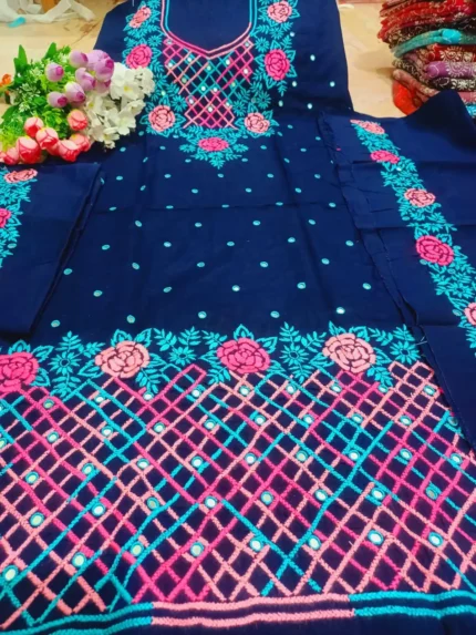 হাতের কাজের থ্রি-পিস, ফেব্রিক্স খাঁটি কটন-1